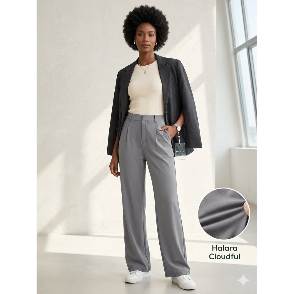 Halara Cloudful Air High Waisted Pleated Wide Leg Dress Pants Grey Large Tall